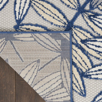 12' Ivory And Blue Indoor Outdoor Runner Rug