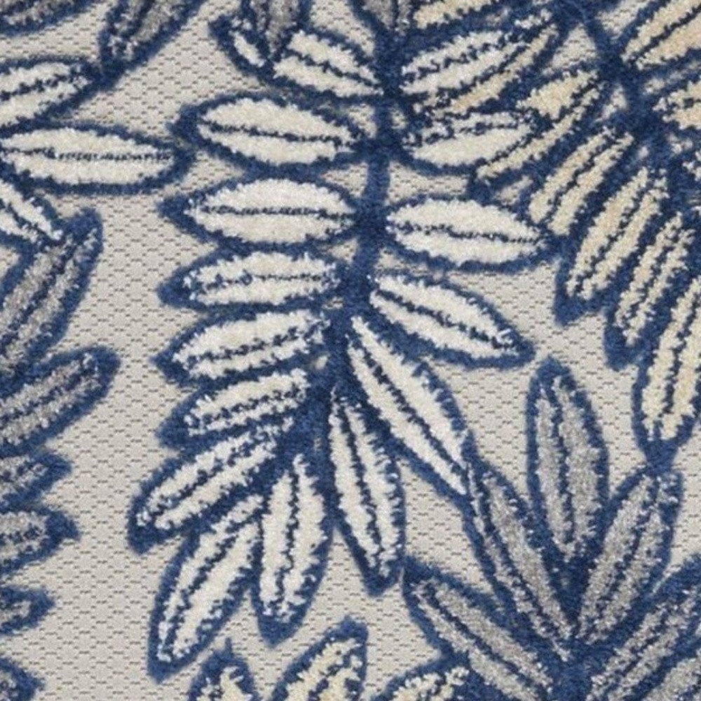 8' Ivory And Blue Indoor Outdoor Runner Rug