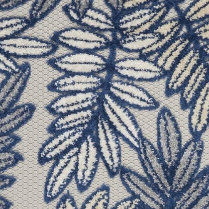 8' Ivory And Blue Indoor Outdoor Runner Rug