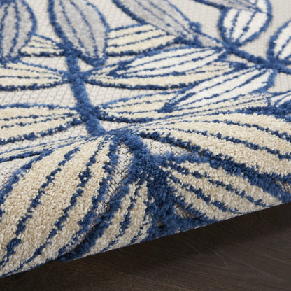 8' Ivory And Blue Indoor Outdoor Runner Rug