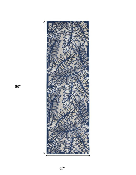8' Ivory And Blue Indoor Outdoor Runner Rug