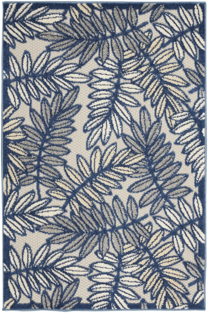 3' X 4' Ivory And Blue Indoor Outdoor Area Rug