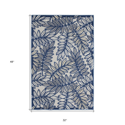 3' X 4' Ivory And Blue Indoor Outdoor Area Rug