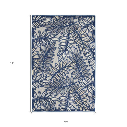 3' X 4' Ivory And Blue Indoor Outdoor Area Rug