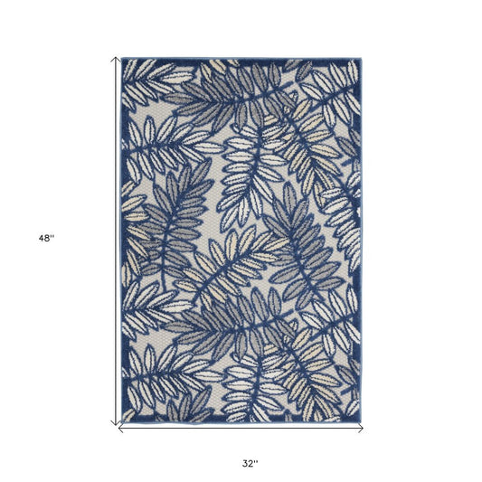 3' X 4' Ivory And Blue Indoor Outdoor Area Rug