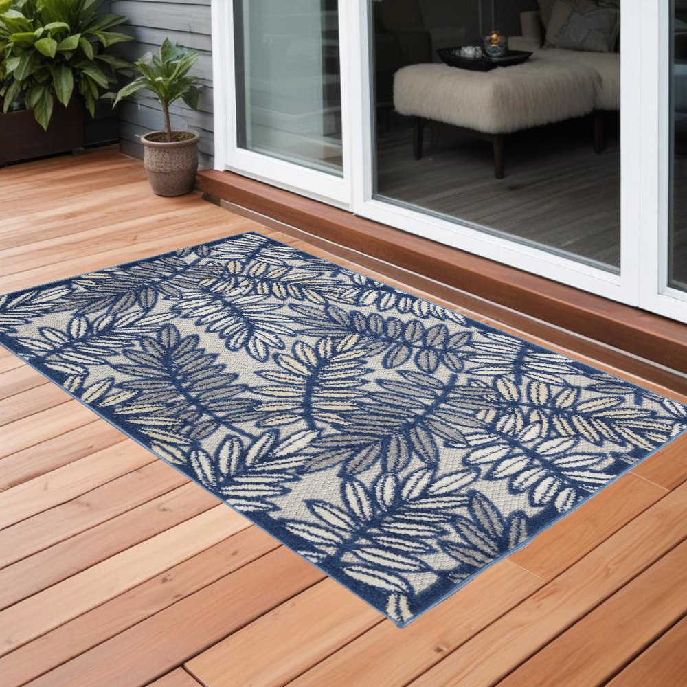 3' X 4' Ivory And Blue Indoor Outdoor Area Rug