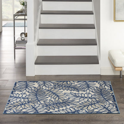 3' X 4' Ivory And Blue Indoor Outdoor Area Rug