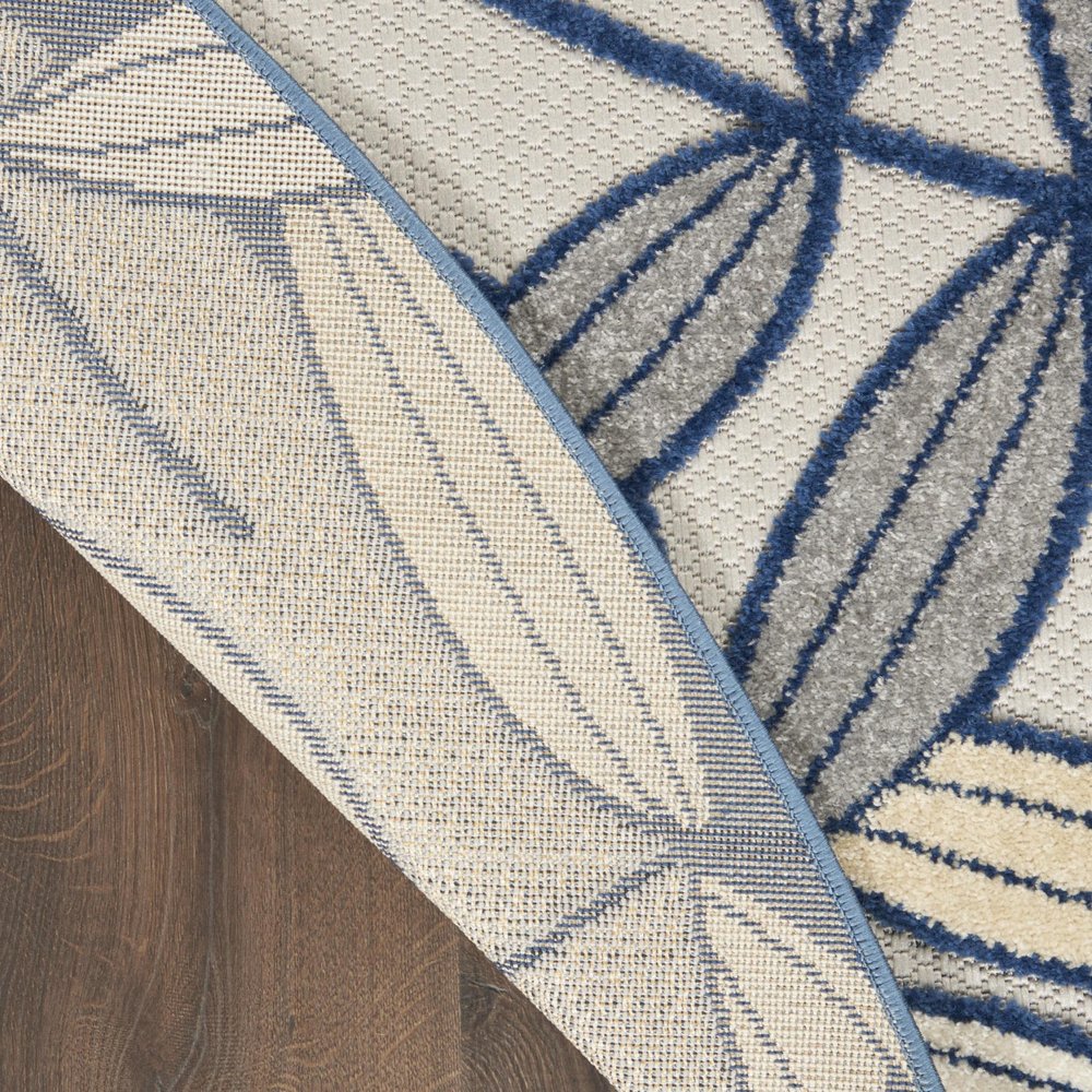 8' X 8' Ivory And Blue Round Indoor Outdoor Area Rug