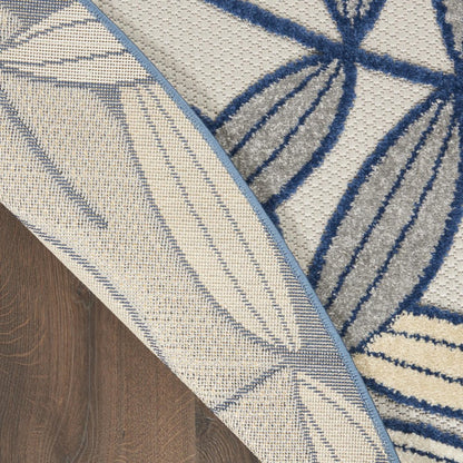 8' X 8' Ivory And Blue Round Indoor Outdoor Area Rug