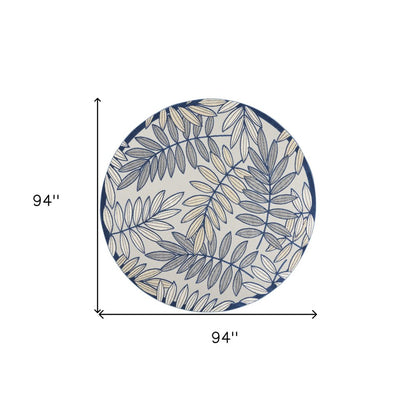 8' X 8' Ivory And Blue Round Indoor Outdoor Area Rug
