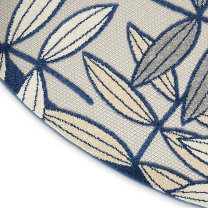 8' X 8' Ivory And Blue Round Indoor Outdoor Area Rug