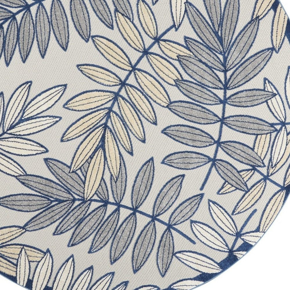 8' X 8' Ivory And Blue Round Indoor Outdoor Area Rug