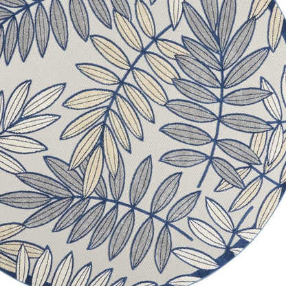 8' X 8' Ivory And Blue Round Indoor Outdoor Area Rug