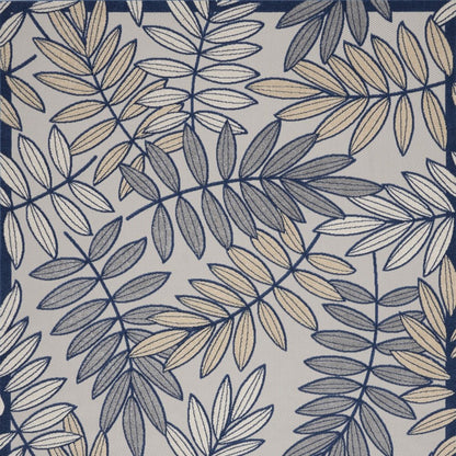 9' X 12' Ivory And Blue Indoor Outdoor Area Rug
