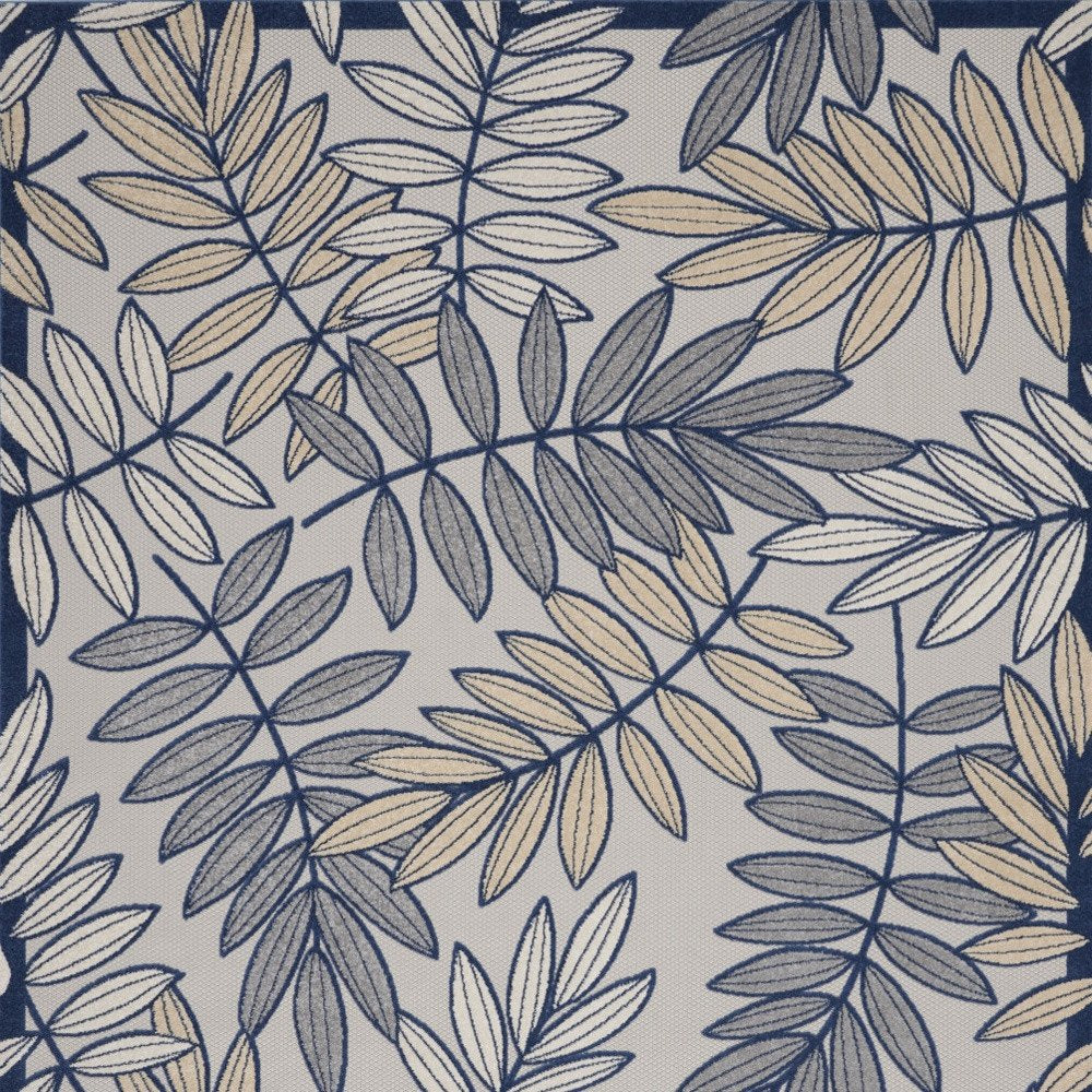 9' X 12' Ivory And Blue Indoor Outdoor Area Rug
