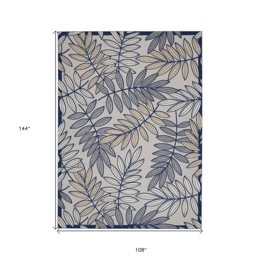 9' X 12' Ivory And Blue Indoor Outdoor Area Rug