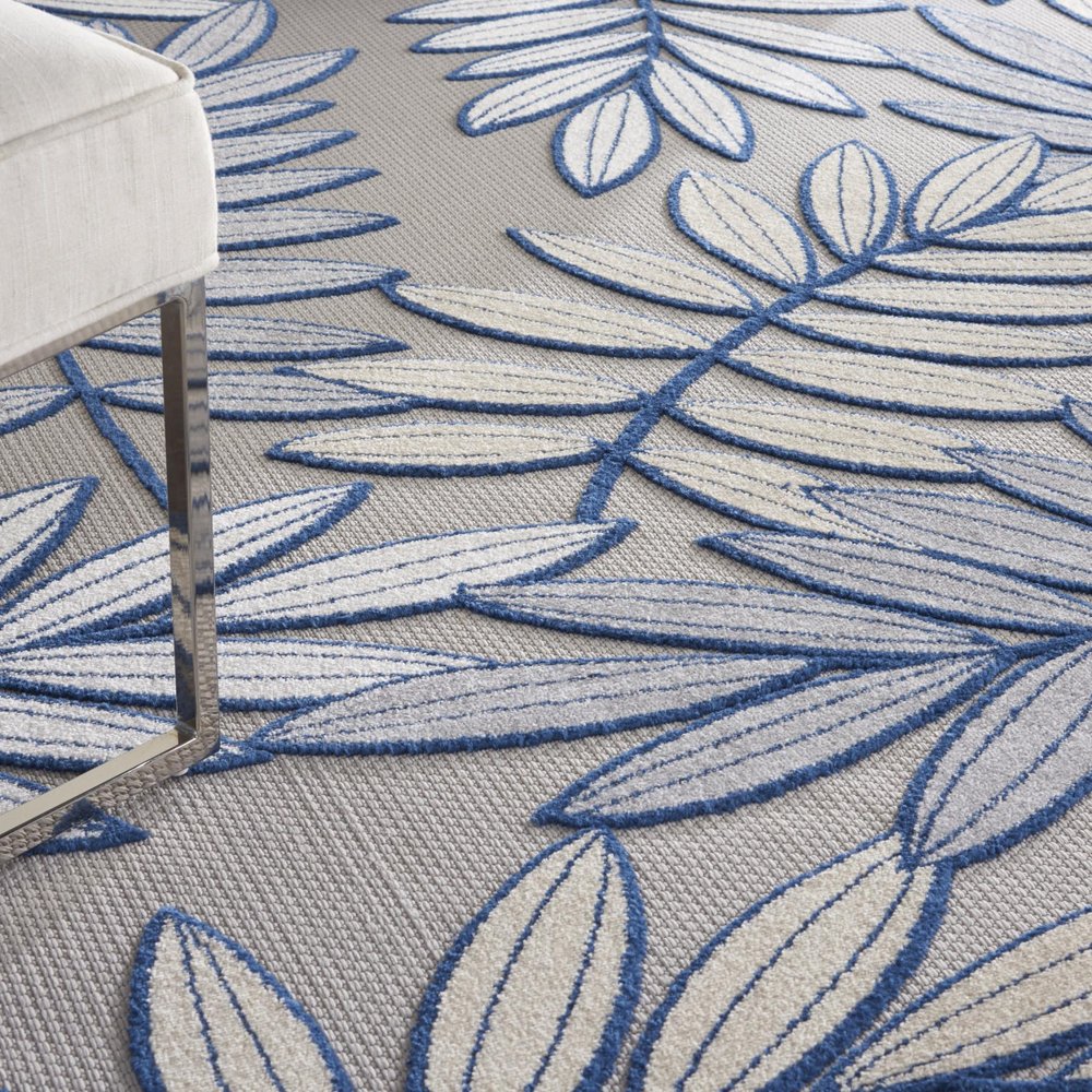 9' X 12' Ivory And Blue Indoor Outdoor Area Rug