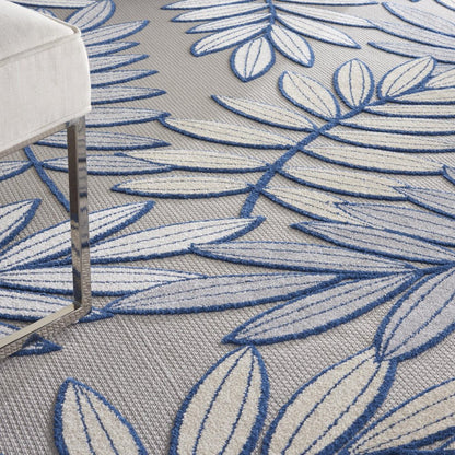 9' X 12' Ivory And Blue Indoor Outdoor Area Rug