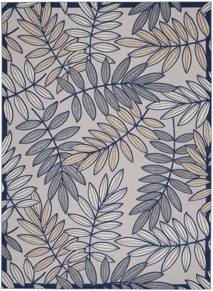 9' X 12' Ivory And Blue Indoor Outdoor Area Rug