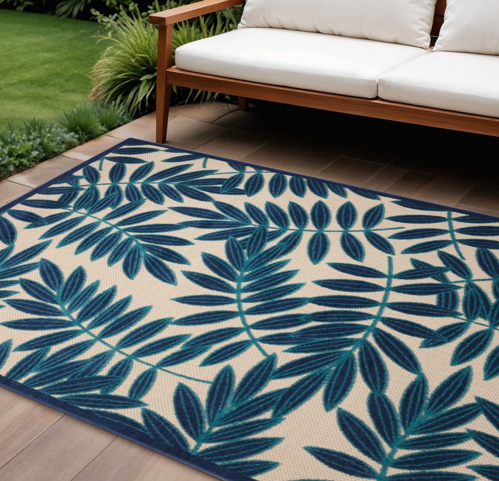 10' X 13' Blue And Ivory Indoor Outdoor Area Rug