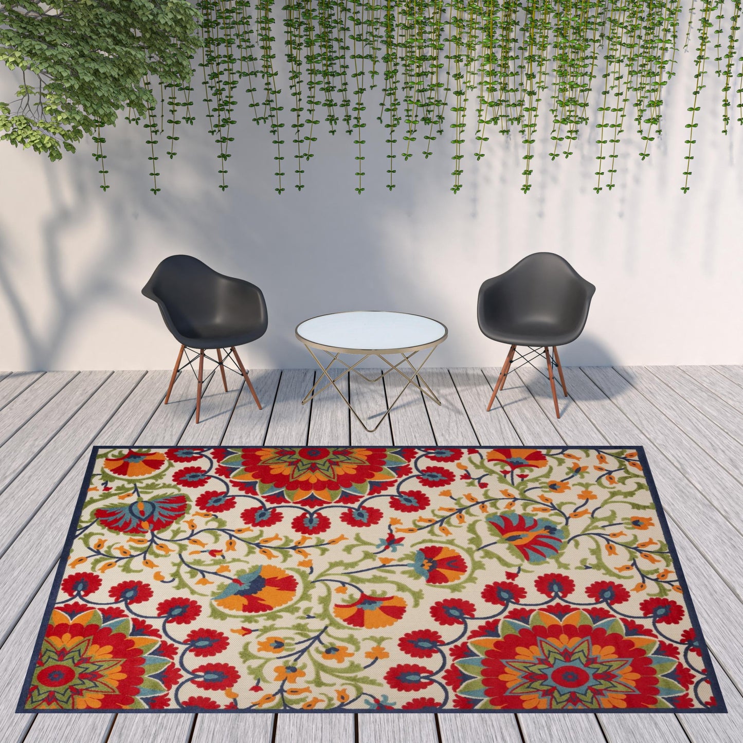 9' X 12' Red Toile Non Skid Indoor Outdoor Area Rug