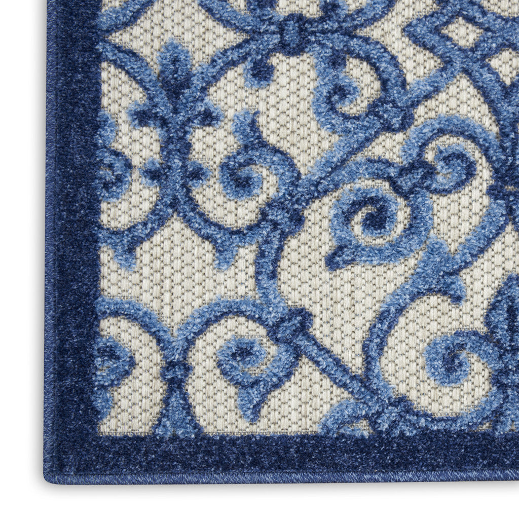 10' X 13' Grey And Blue Damask Non Skid Indoor Outdoor Area Rug