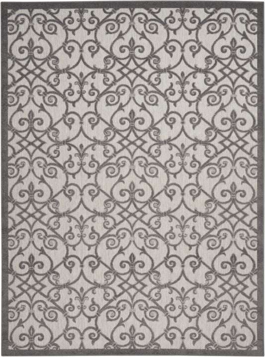 10' X 13' Grey And Charcoal Damask Non Skid Indoor Outdoor Area Rug