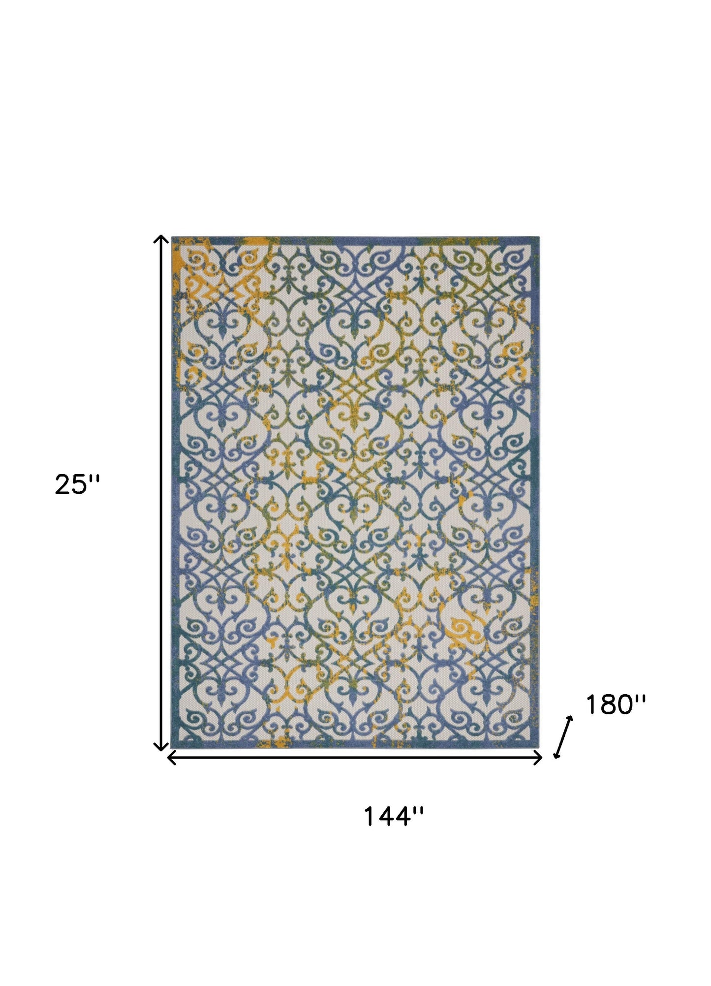 12' X 15' Ivory And Blue Damask Non Skid Indoor Outdoor Area Rug