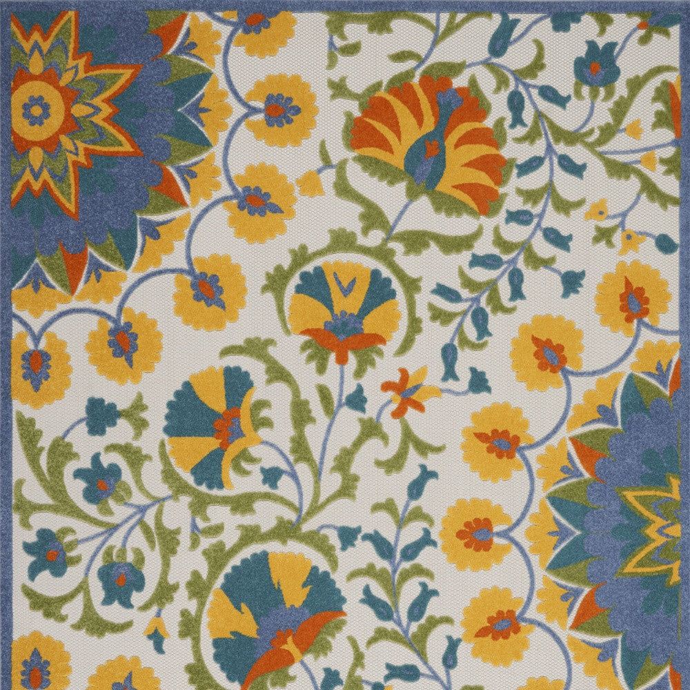 10' X 13' Blue Yellow And White Toile Non Skid Indoor Outdoor Area Rug