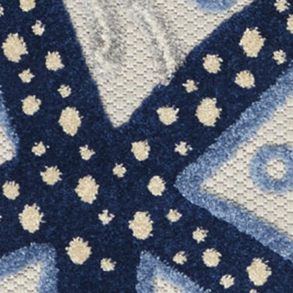 10' Blue And Gray Indoor Outdoor Runner Rug