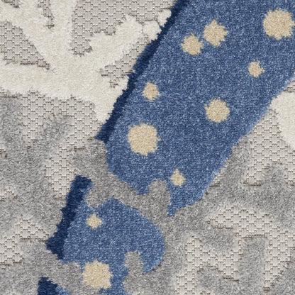 12' Blue And Gray Nautical Indoor Outdoor Runner Rug