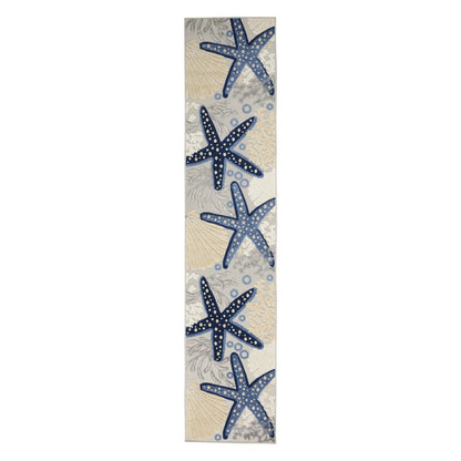 12' Blue And Gray Nautical Indoor Outdoor Runner Rug