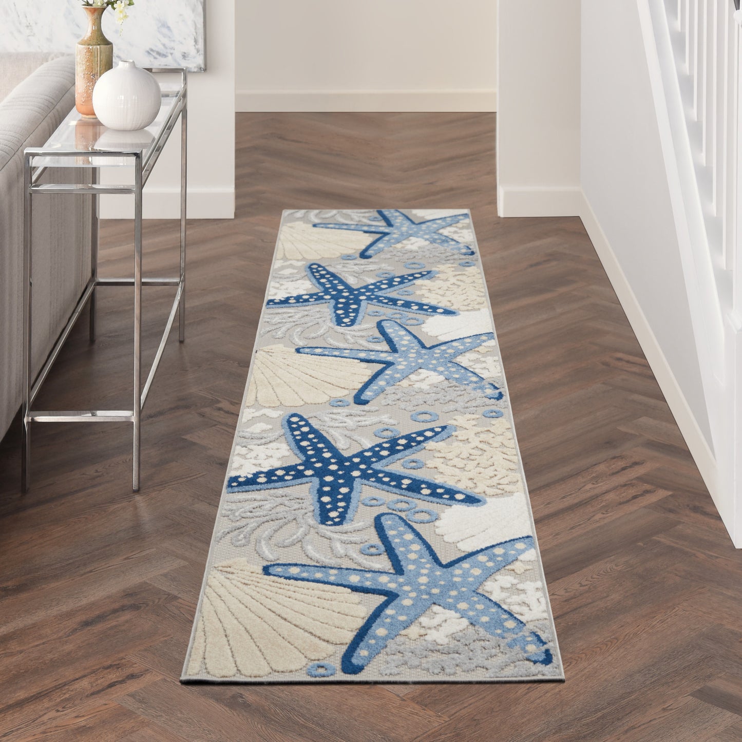 2' X 12' Blue And Grey Animal Print Non Skid Runner Rug