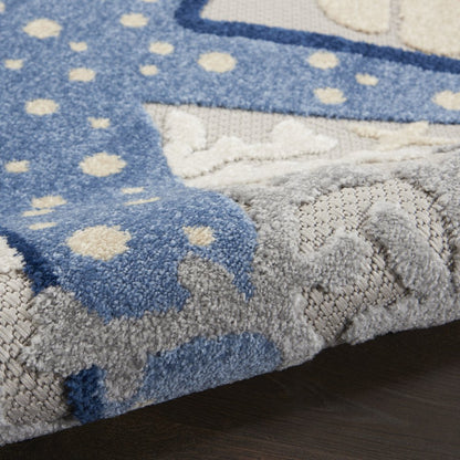 12' Blue And Gray Nautical Indoor Outdoor Runner Rug