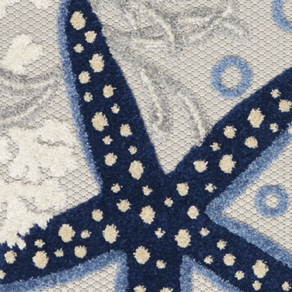 12' Blue And Gray Nautical Indoor Outdoor Runner Rug