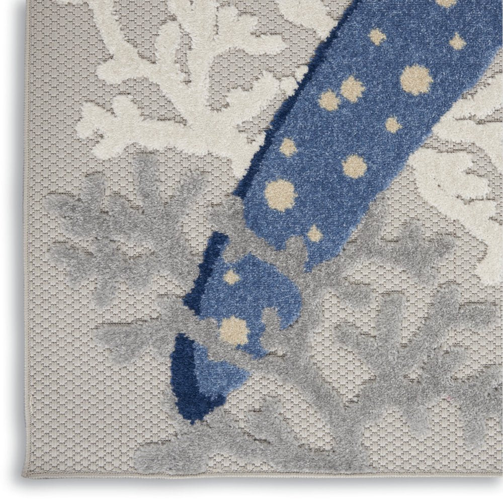 8' Blue And Gray Indoor Outdoor Runner Rug