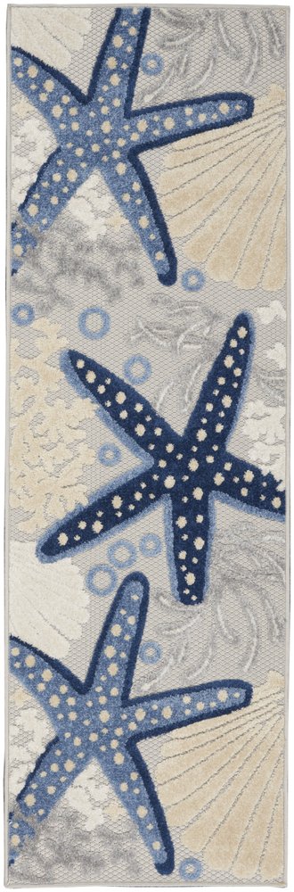 8' Blue And Gray Indoor Outdoor Runner Rug