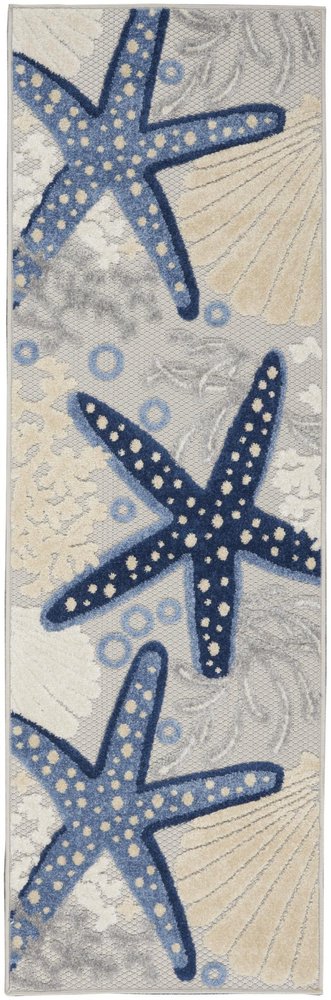 8' Blue And Gray Indoor Outdoor Runner Rug
