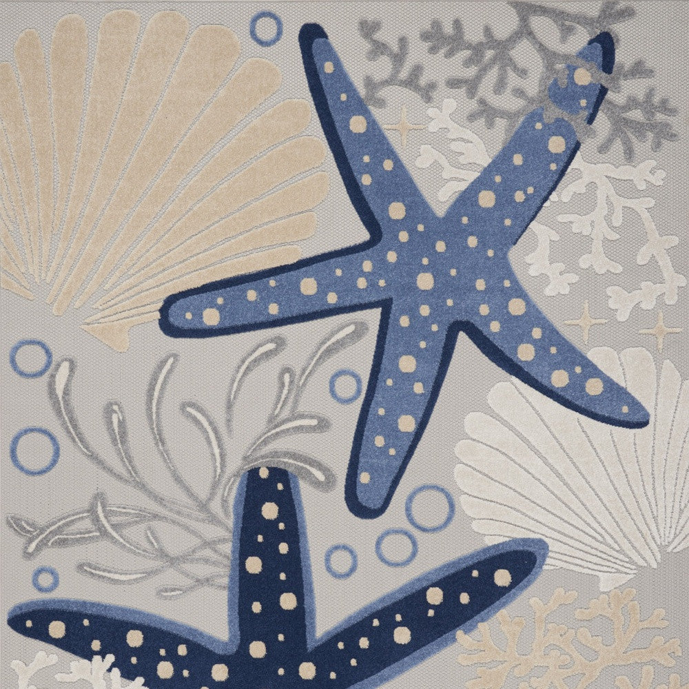 9' x 12' Blue and Gray Starfish Indoor Outdoor Area Rug