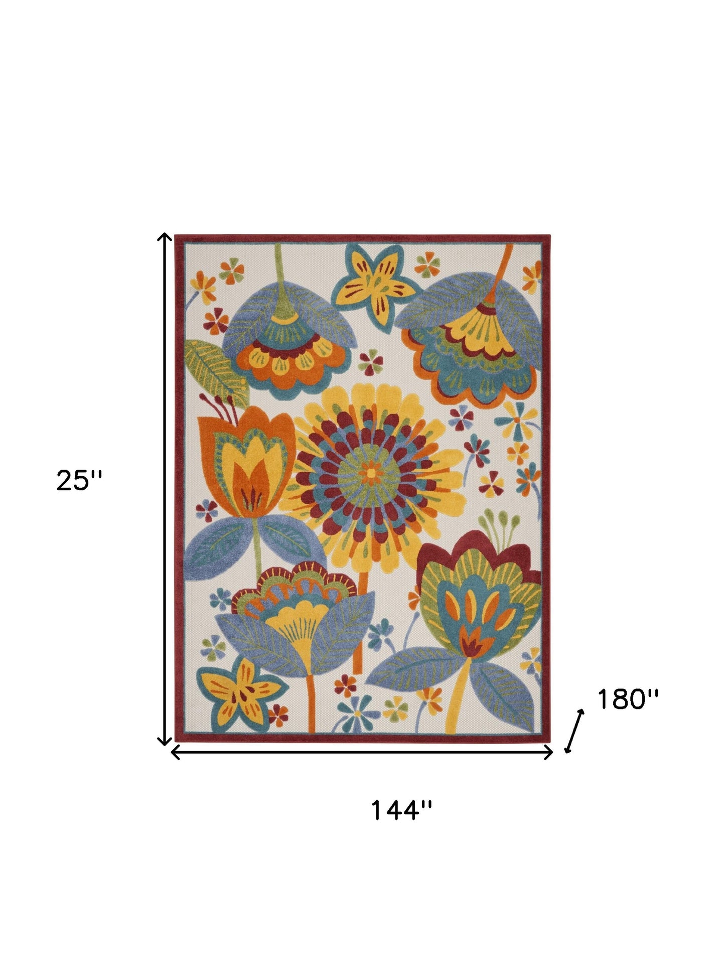 12' X 15' White Yellow And Blue Floral Non Skid Indoor Outdoor Area Rug