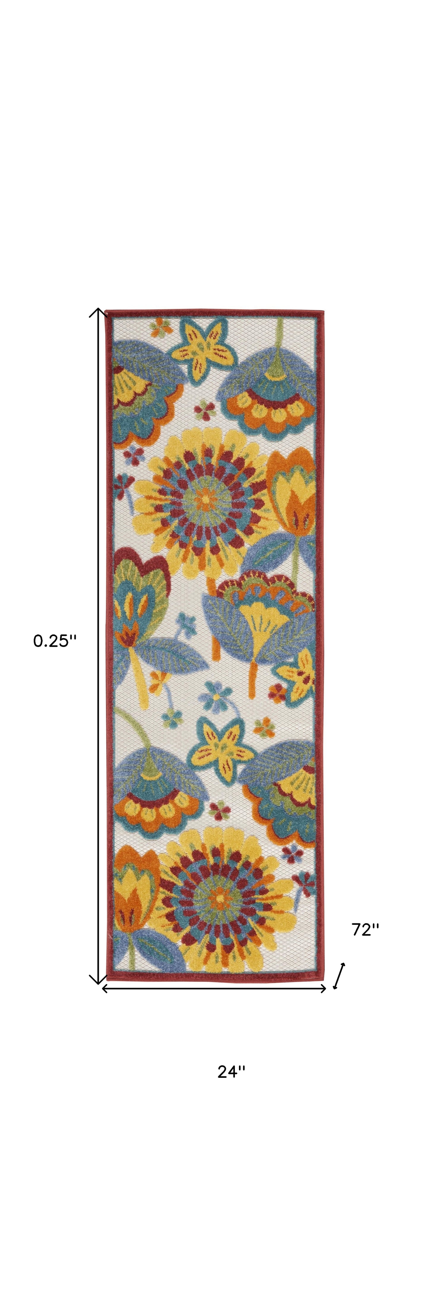 2' X 6' Yellow And Teal Floral Non Skid Indoor Outdoor Runner Rug