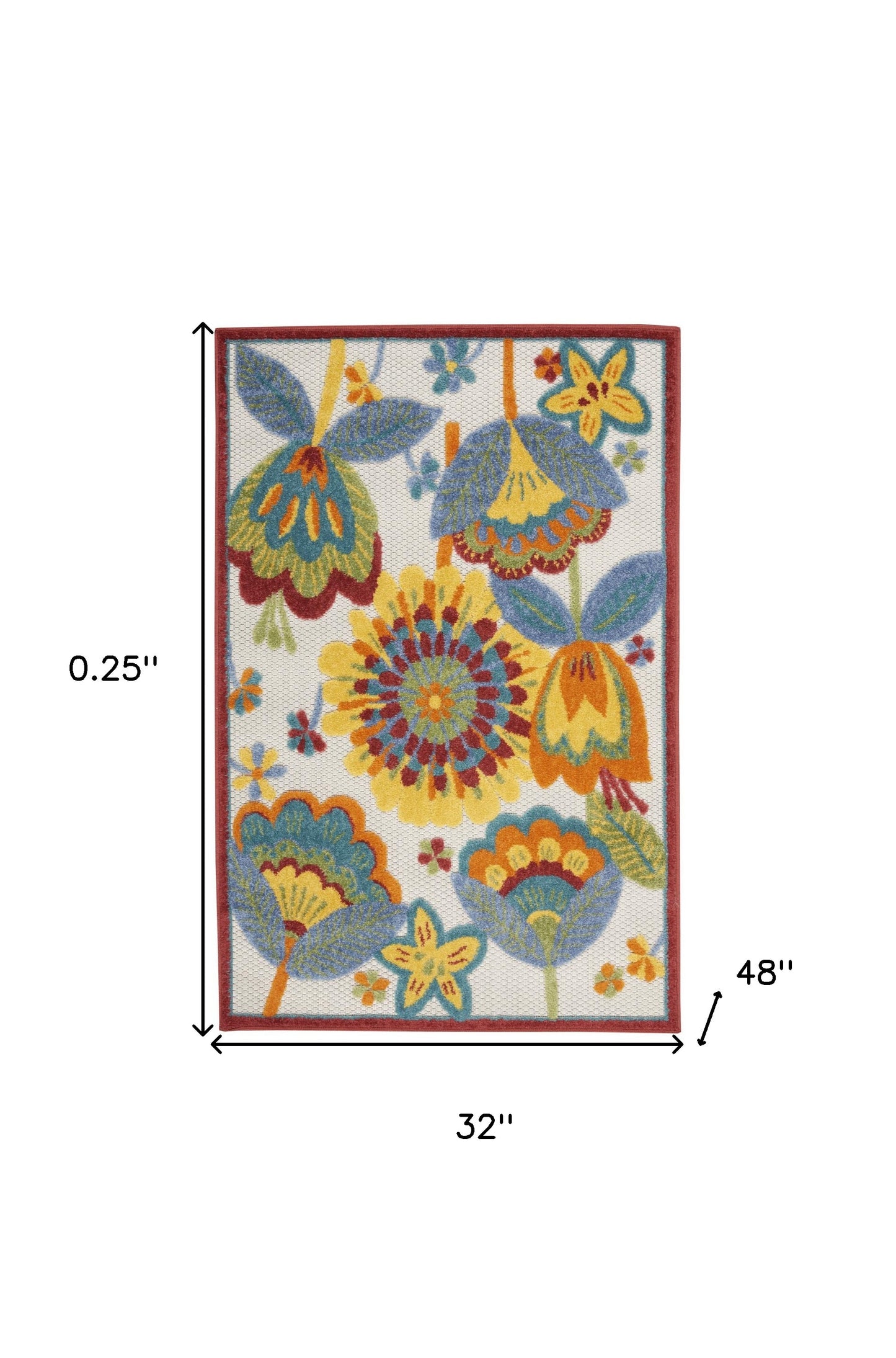 3' X 4' Yellow And Teal Floral Non Skid Indoor Outdoor Area Rug