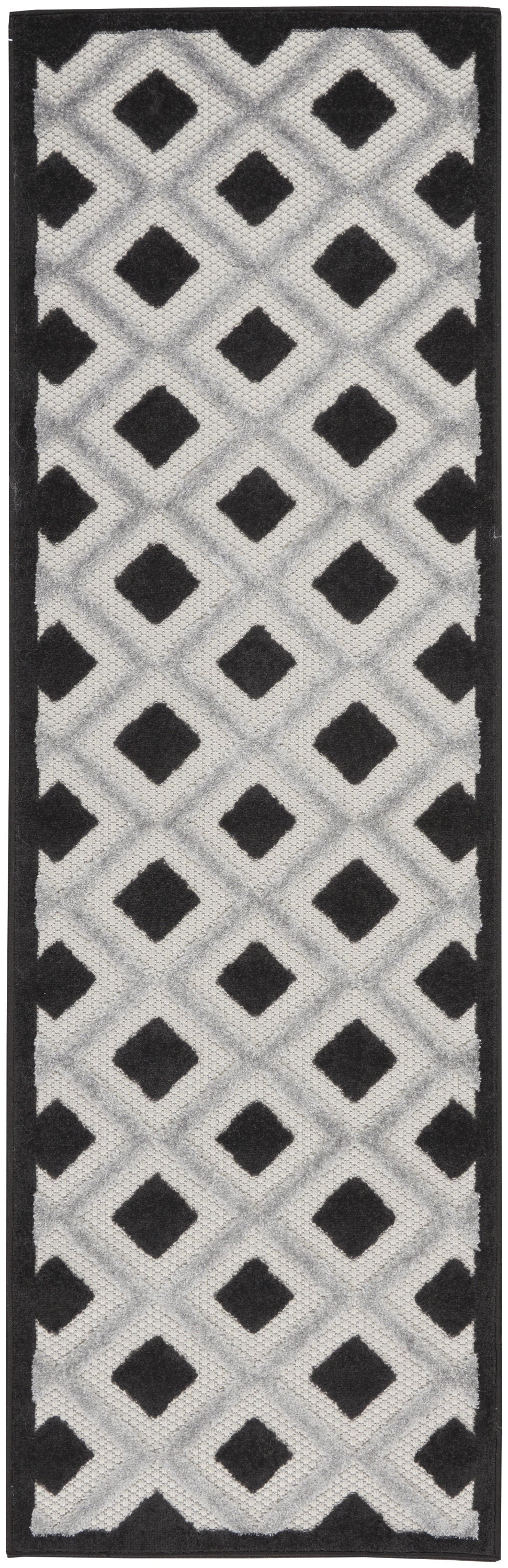 2' X 6' Black And White Gingham Non Skid Indoor Outdoor Runner Rug