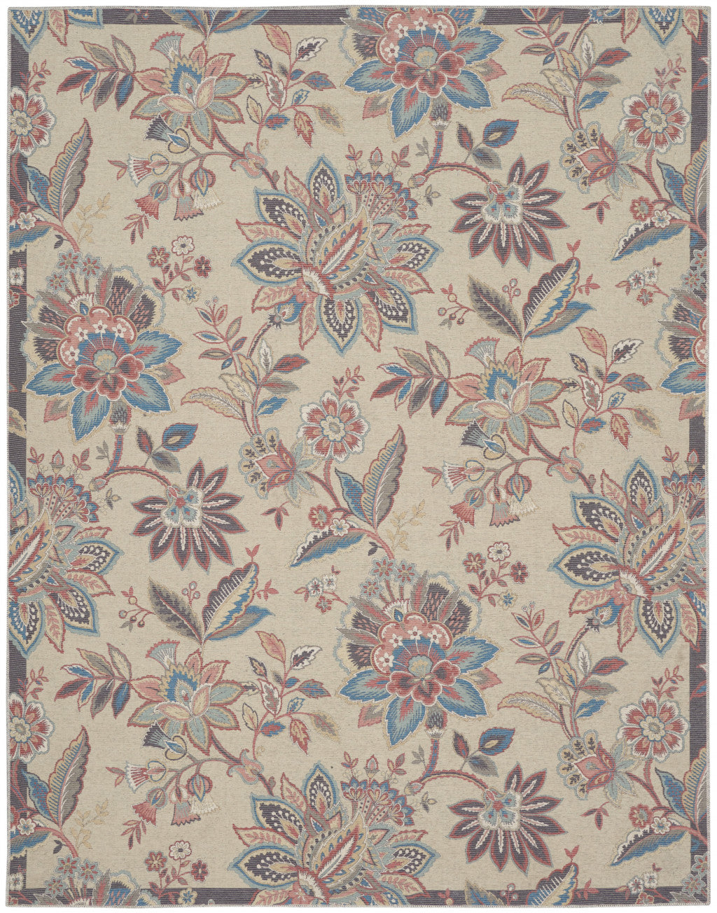 8' X 10' Beige Floral Distressed Washable Area Rug