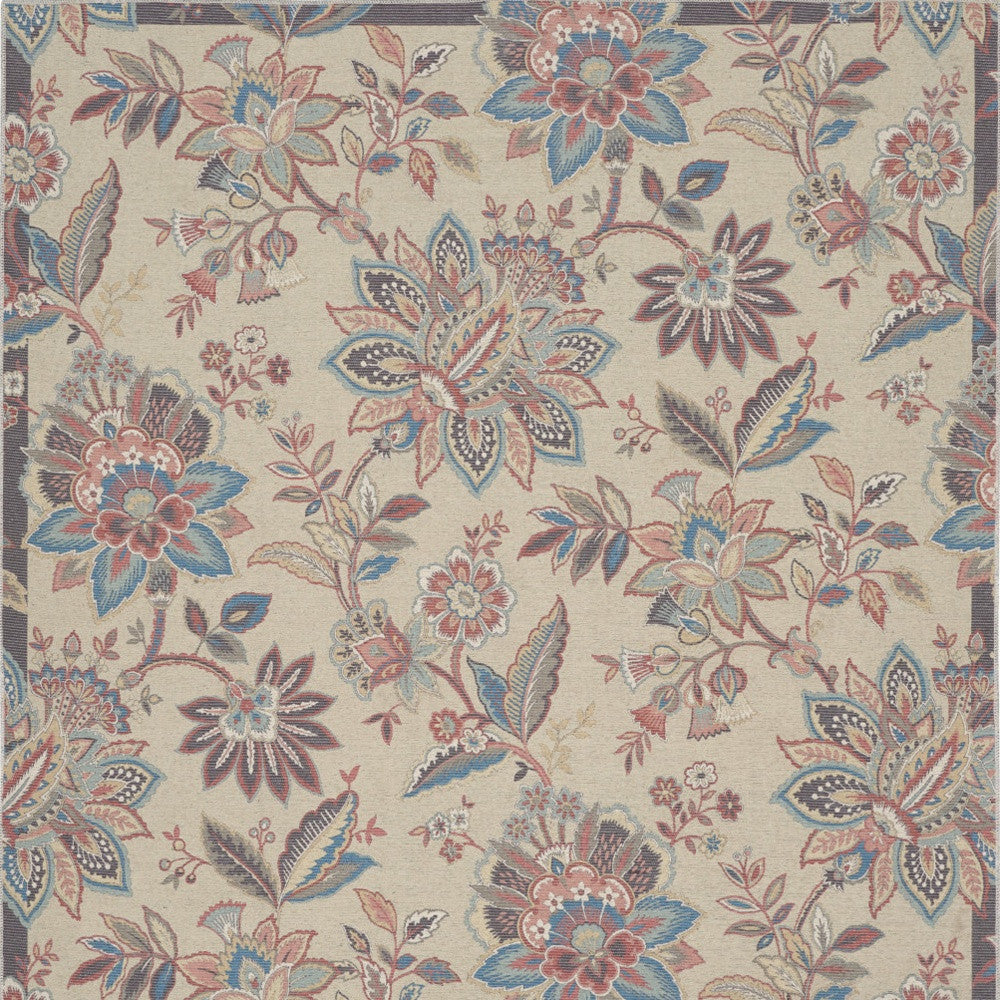 8' X 10' Beige Floral Distressed Washable Area Rug