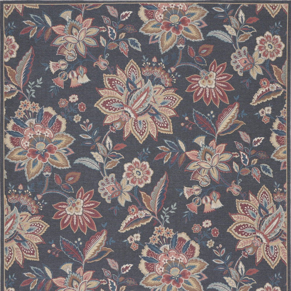 8' X 10' Charcoal Floral Distressed Washable Area Rug