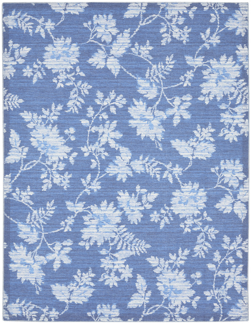 8' X 10' Blue Floral Distressed Washable Area Rug