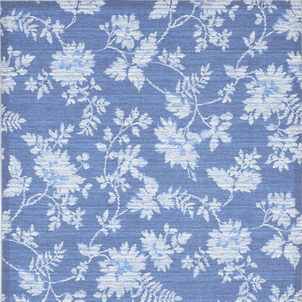 8' X 10' Blue Floral Distressed Washable Area Rug