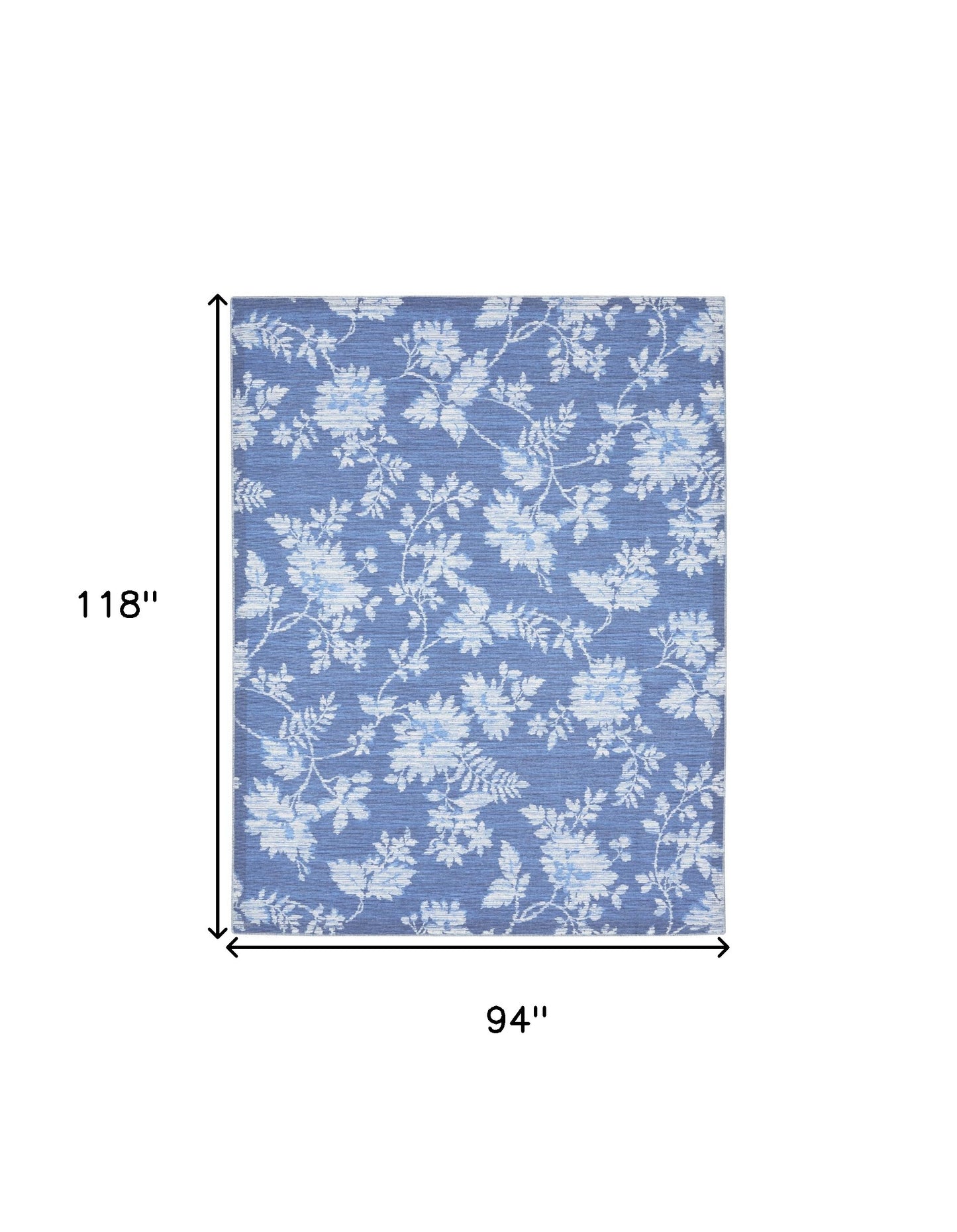 8' X 10' Blue Floral Distressed Washable Area Rug