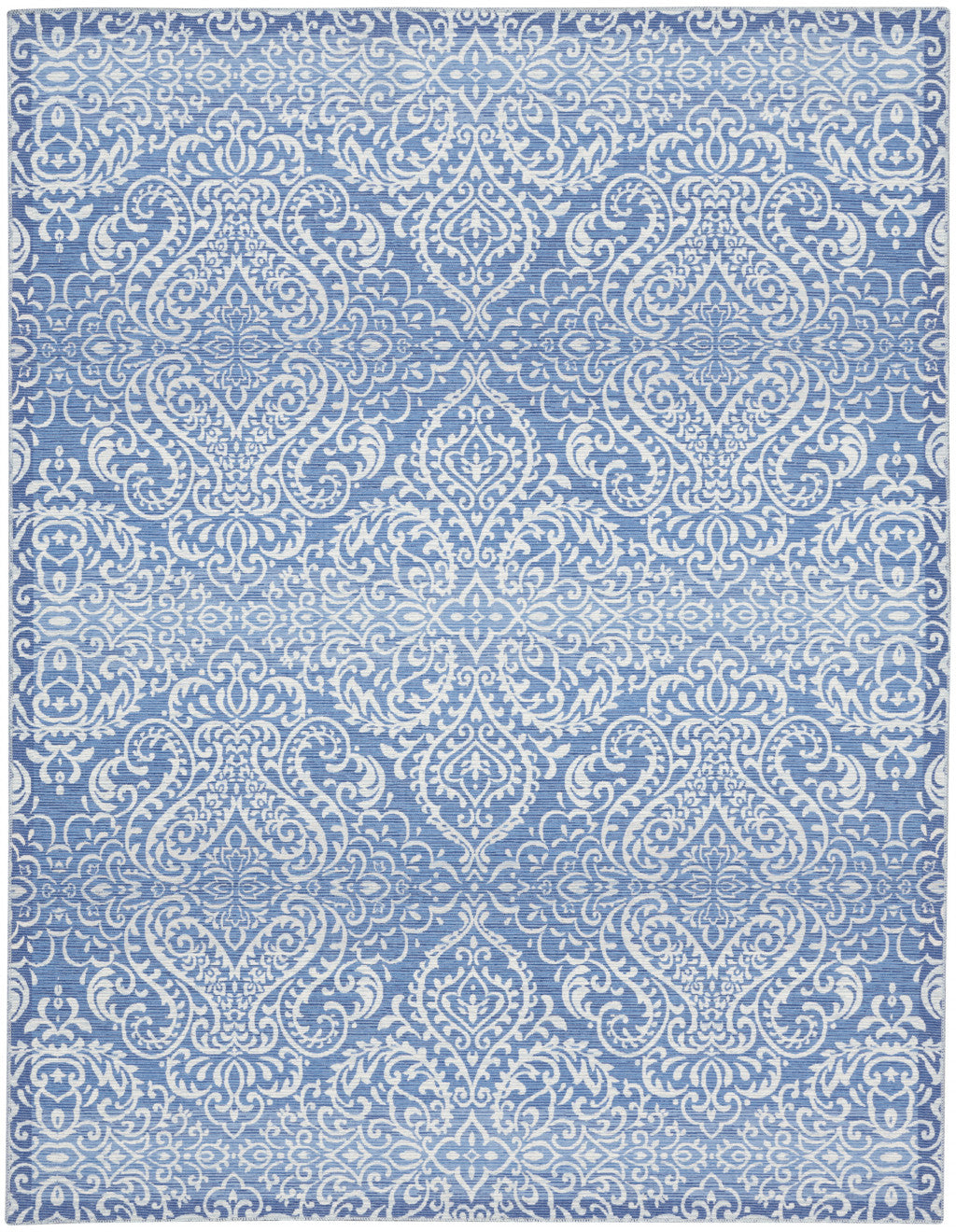 8' X 10' Blue Floral Distressed Washable Area Rug